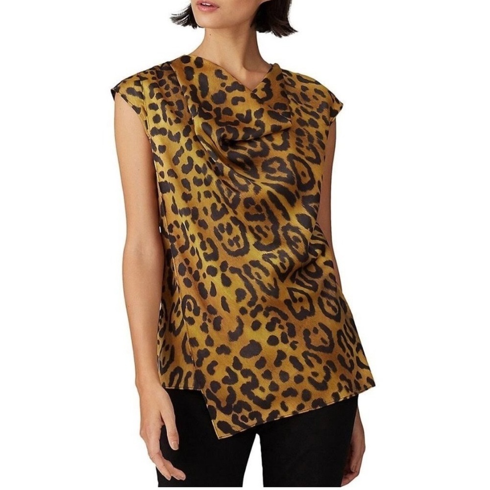 Adam Lippes animal print asymmetric satin top, sleeveless, size 2